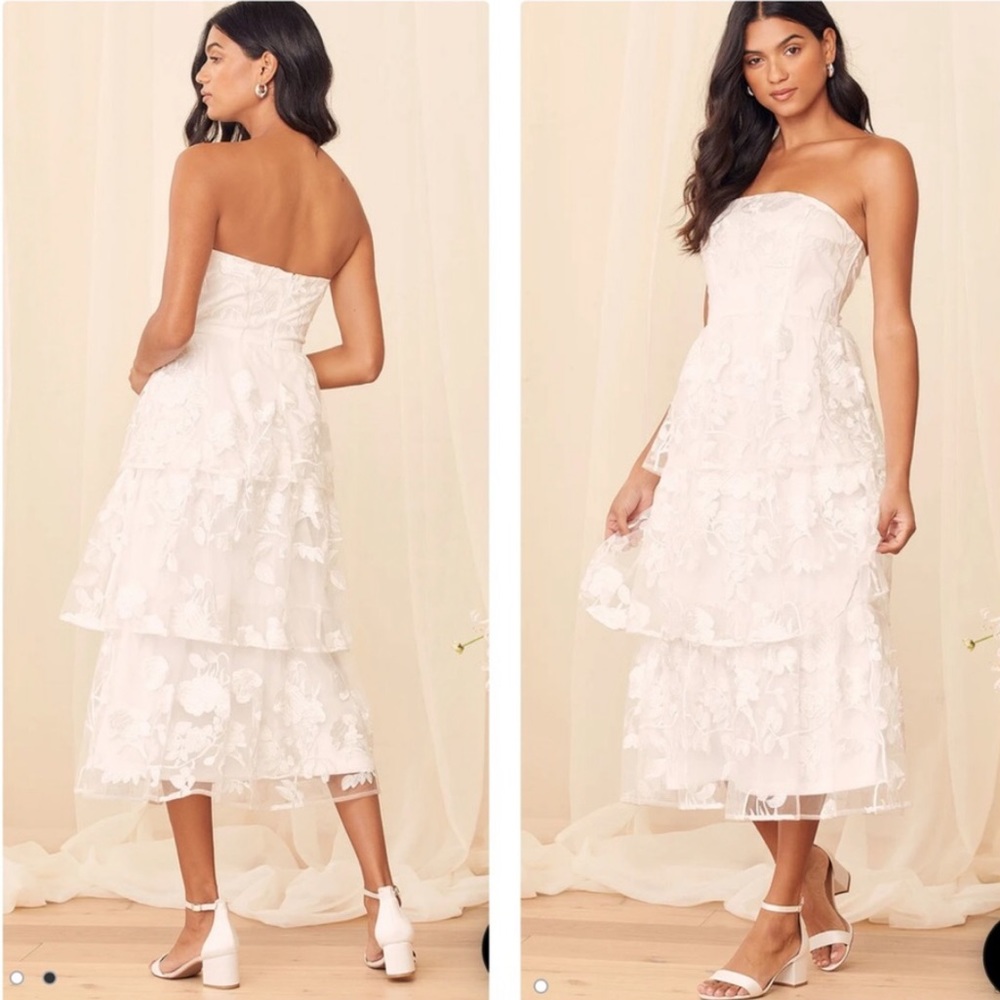 NWT Lulu’s Loving You White Embroidered Tiered Strapless Midi Dress XL
